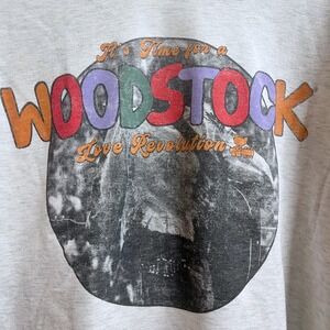 Woodstock Love Revolution Graphic Hoodie Knit T-shirt Cropped Light Gray Size‎ M